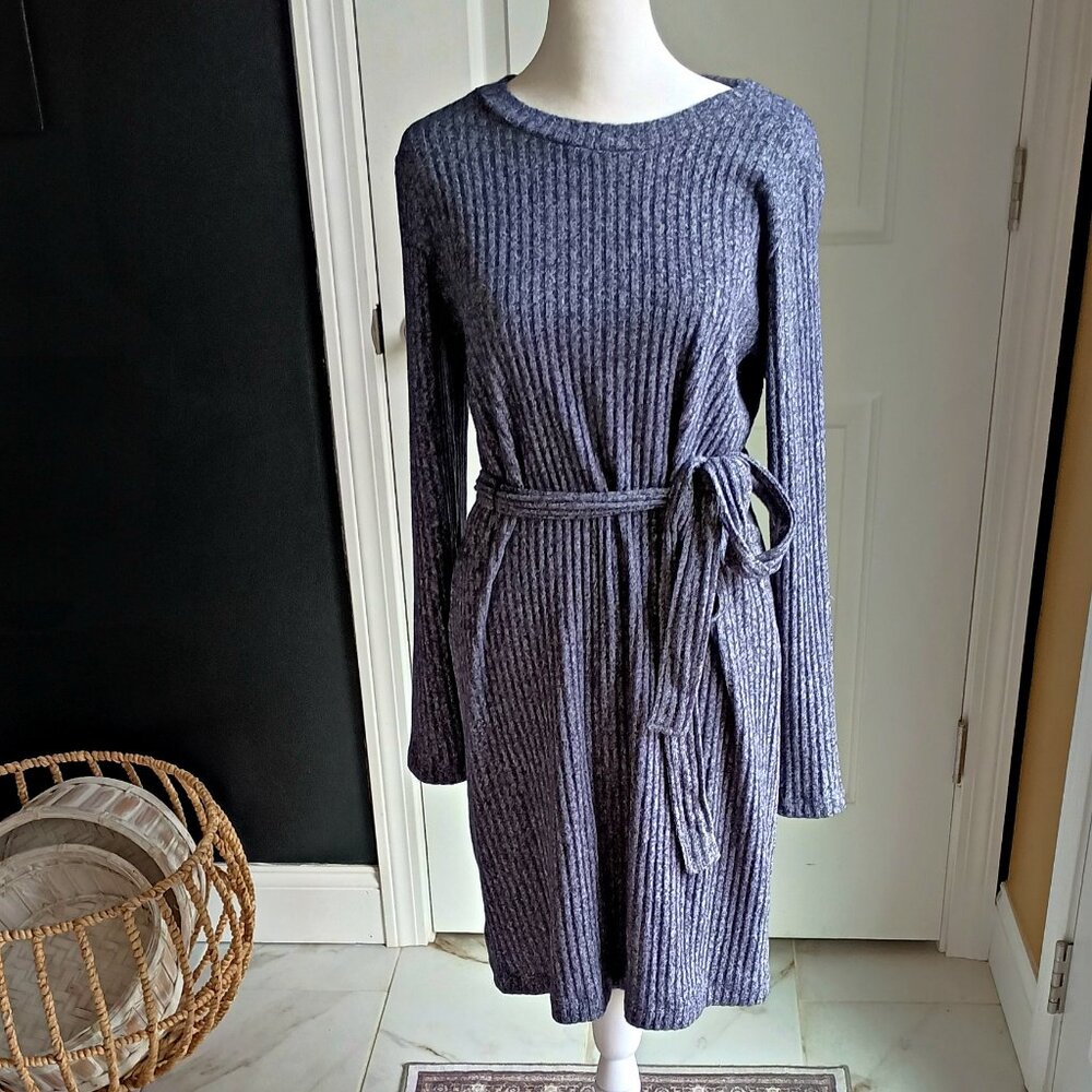 SOFT KNIT RIBBED TIE WAIST DRESS SZ L